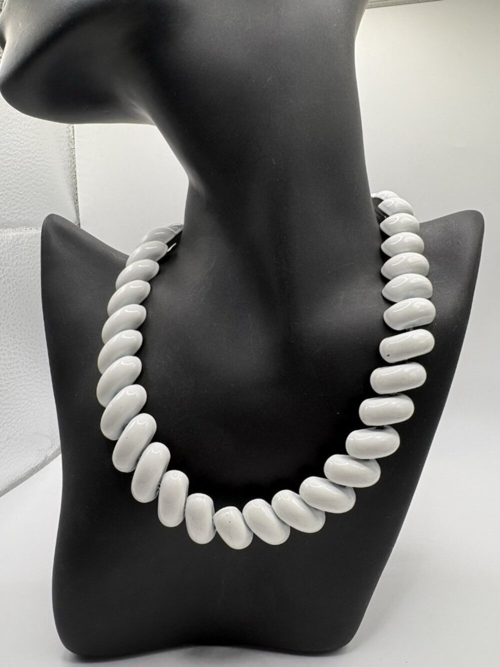 Vintage Napier White Enamel Link Necklace Retro Mod